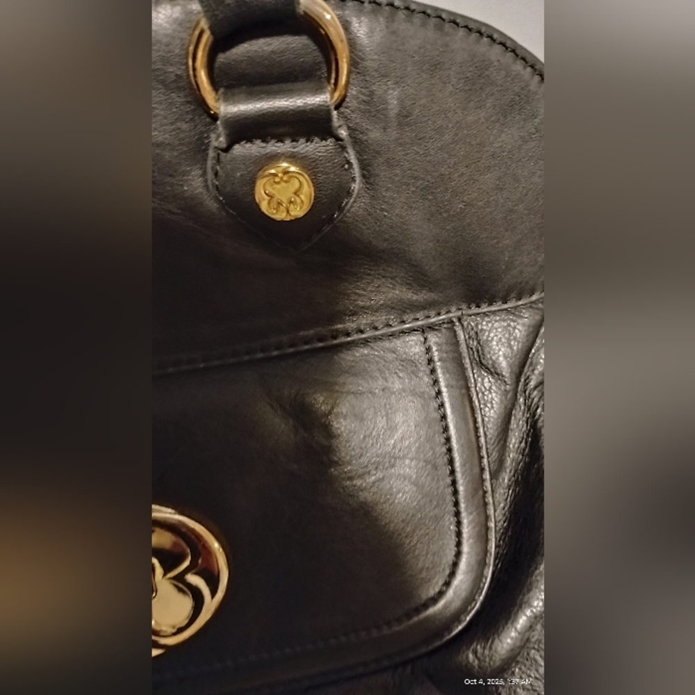 Emma Fox Black Leather Shoulder Bag Turn Lock (13"H×15"W) - Picture 12 of 16